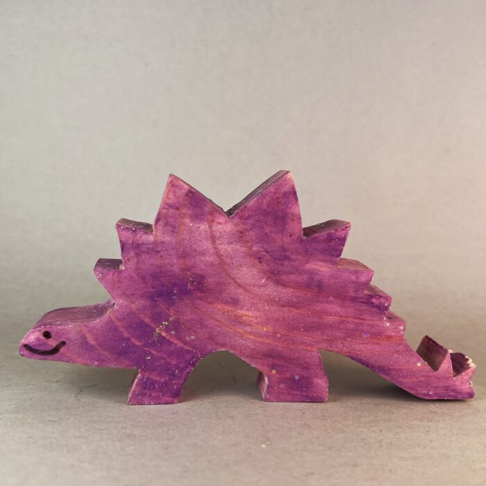 Watercolor Dinosaurs Kit. wooden Stegasaurus, painted purple.